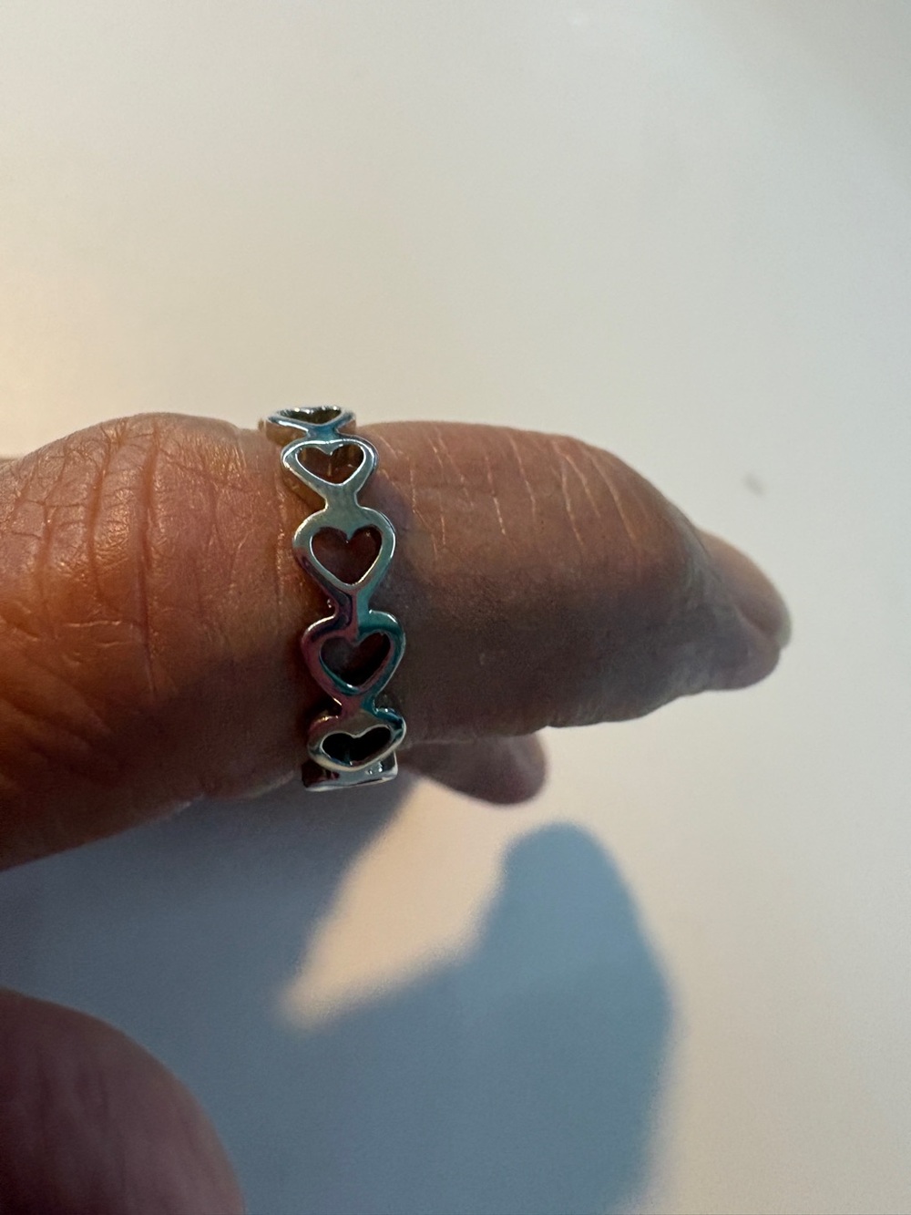 Silver Tone Heart Link Ring Size 8